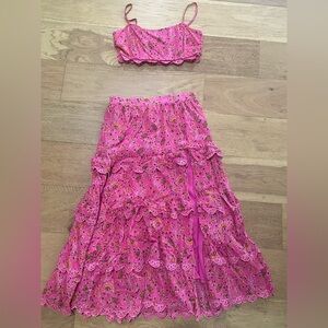 Caroline Constas bright hot pink crop and skirt two piece set size M VGUC